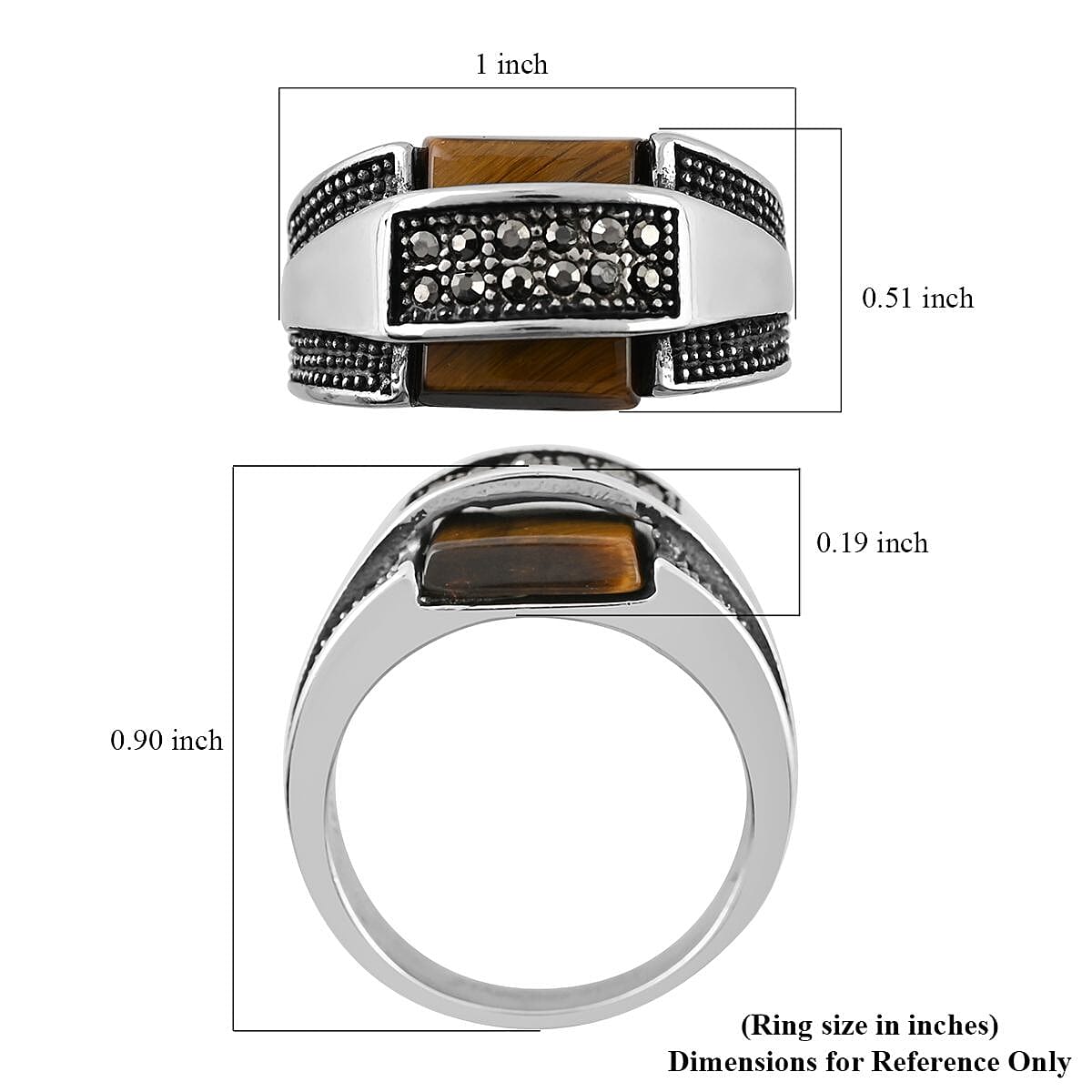 Tiger's Eye and Hematite Men's Ring in Stainless Steel 2.30 ctw image number 4