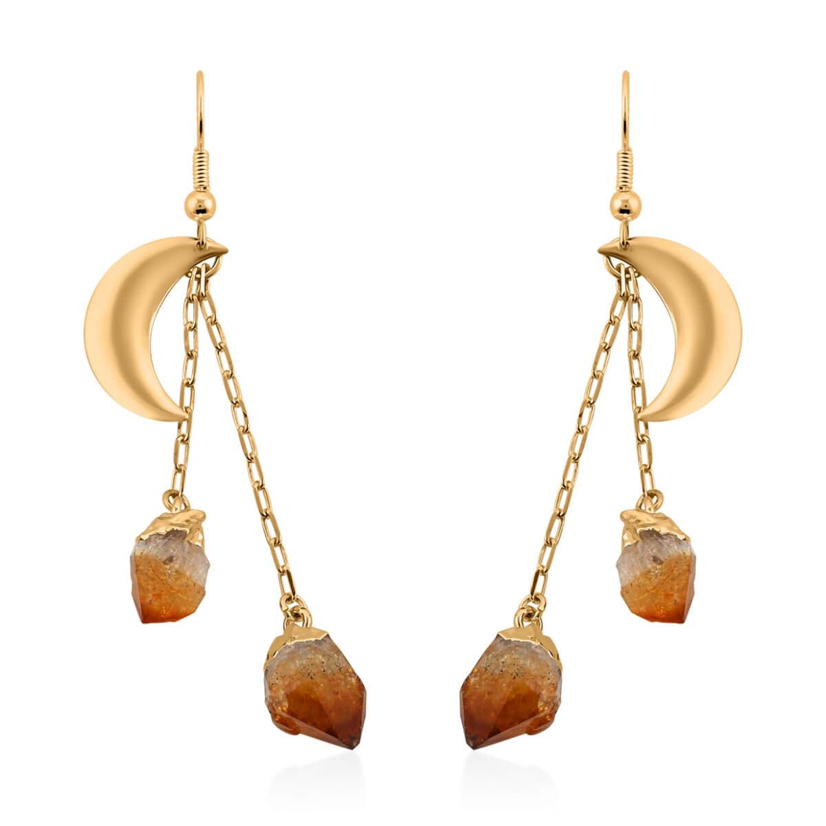 Made in Brazil Citrine Point Moon Earrings in Goldtone 27.00 ctw image number 0