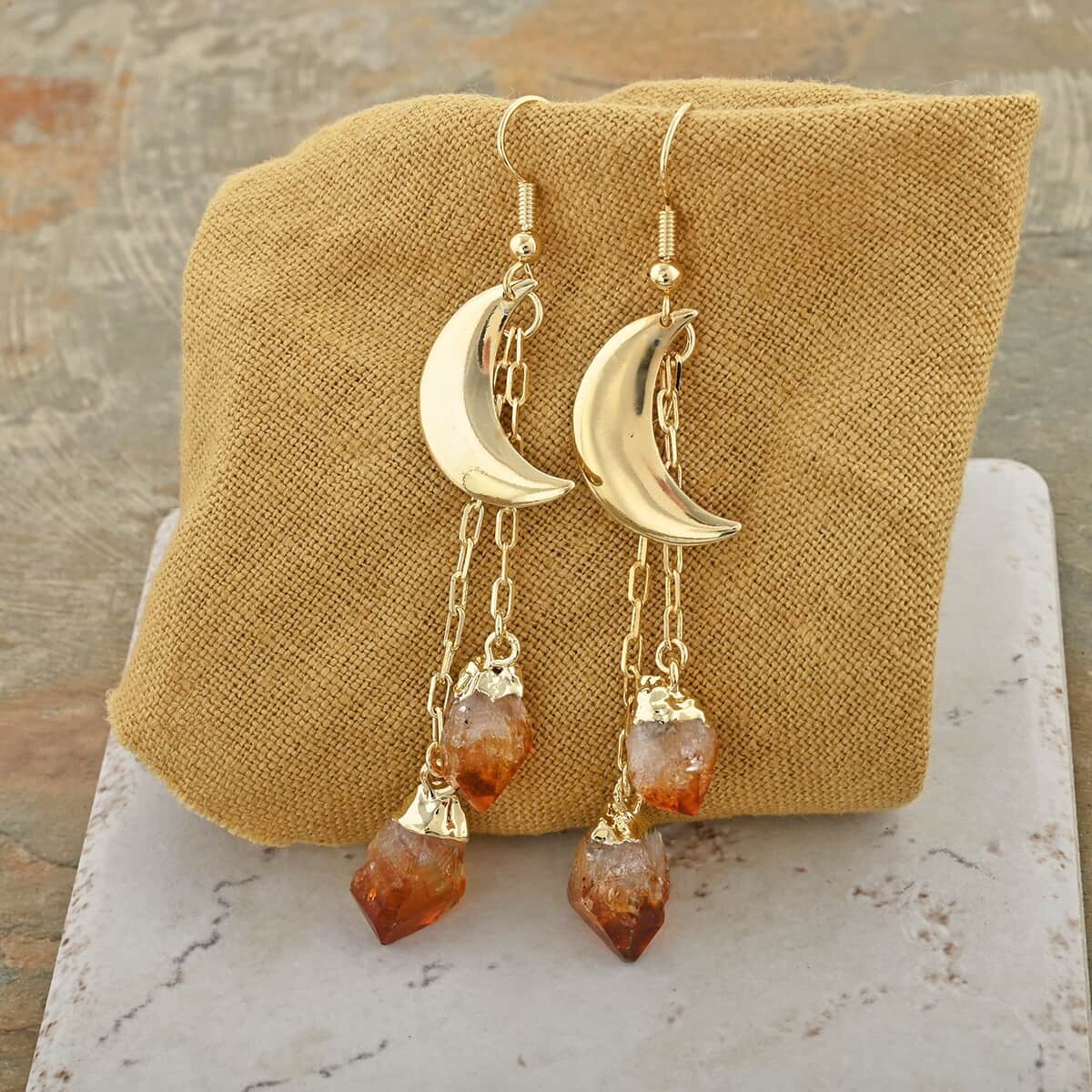 Made in Brazil Citrine Point Moon Earrings in Goldtone 27.00 ctw image number 1