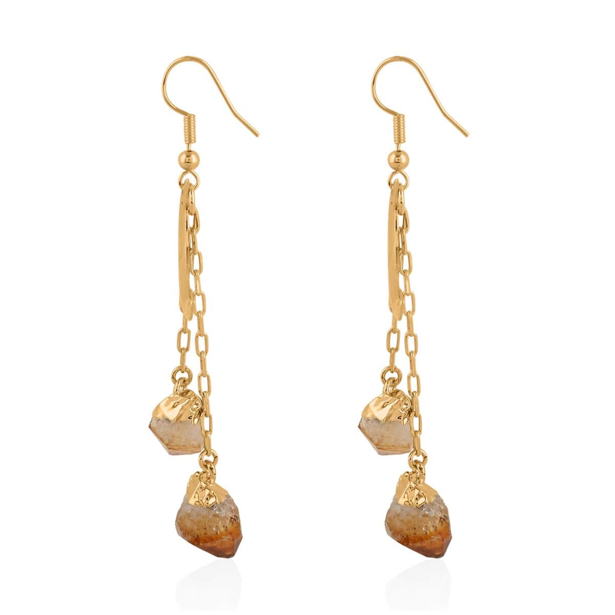 Made in Brazil Citrine Point Moon Earrings in Goldtone 27.00 ctw image number 3