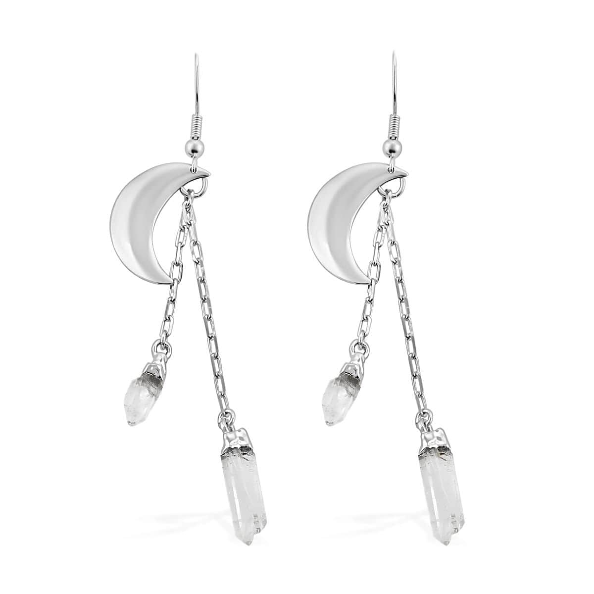 Crystal Point Moon Earrings in Silvertone 11.00 ctw image number 0