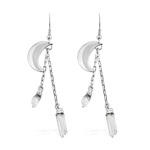 Made in Brazil Crystal Point Moon Earrings in Silvertone 11.00 ctw