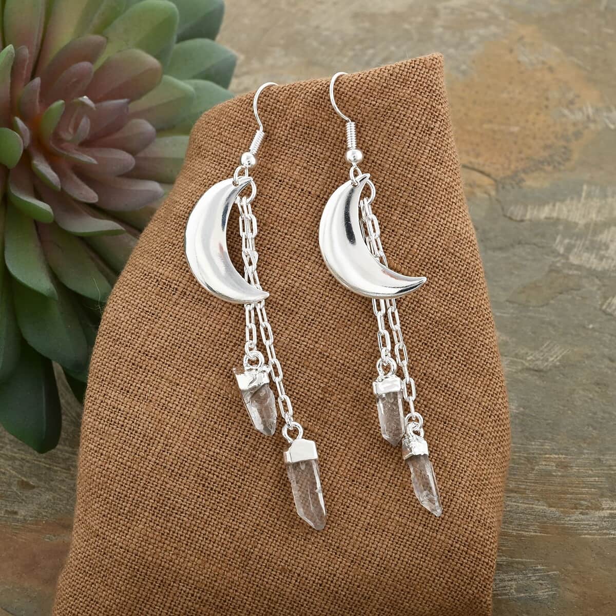 Crystal Point Moon Earrings in Silvertone 11.00 ctw image number 1
