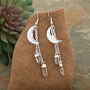 Made in Brazil Crystal Point Moon Earrings in Silvertone 11.00 ctw