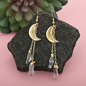 Made in Brazil Crystal Point Moon Earrings in Goldtone 14.00 ctw