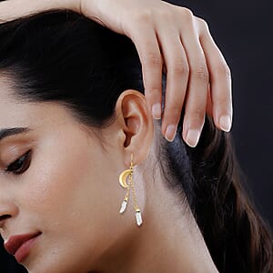 Made in Brazil Crystal Point Moon Earrings in Goldtone 14.00 ctw