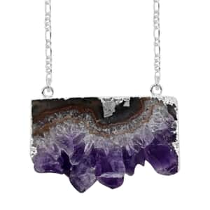 Amethyst Comb Necklace 34-36 Inches in Silvertone 60.50 ctw