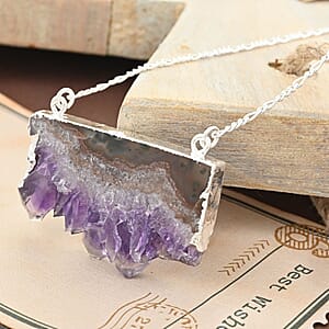 Amethyst Comb Necklace 34-36 Inches in Silvertone 60.50 ctw