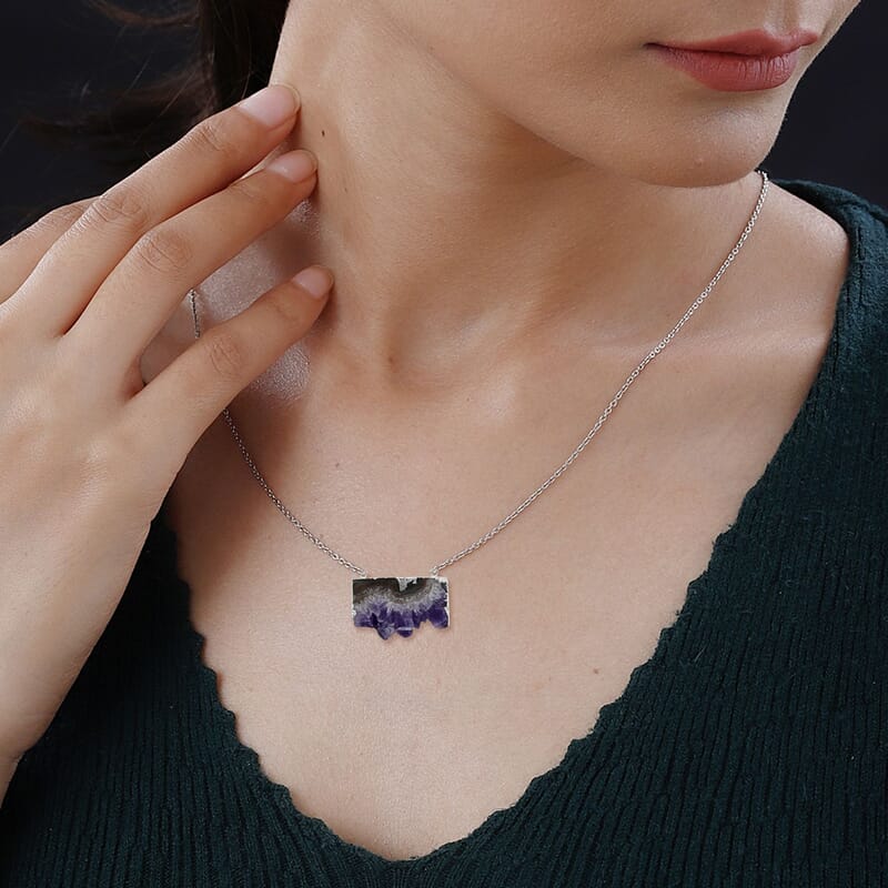 Amethyst Comb Necklace 34-36 Inches in Silvertone 60.50 ctw