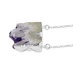 Amethyst Comb Necklace 34-36 Inches in Silvertone 60.50 ctw