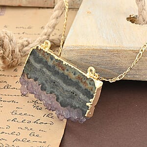 Amethyst Comb Necklace 34-36 Inches in Goldtone 44.50 ctw