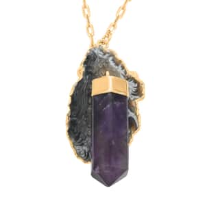 Made in Brazil Agate Occo and Terminated Dark Amethyst Necklace 18 Inches in Goldtone 44.85 ctw