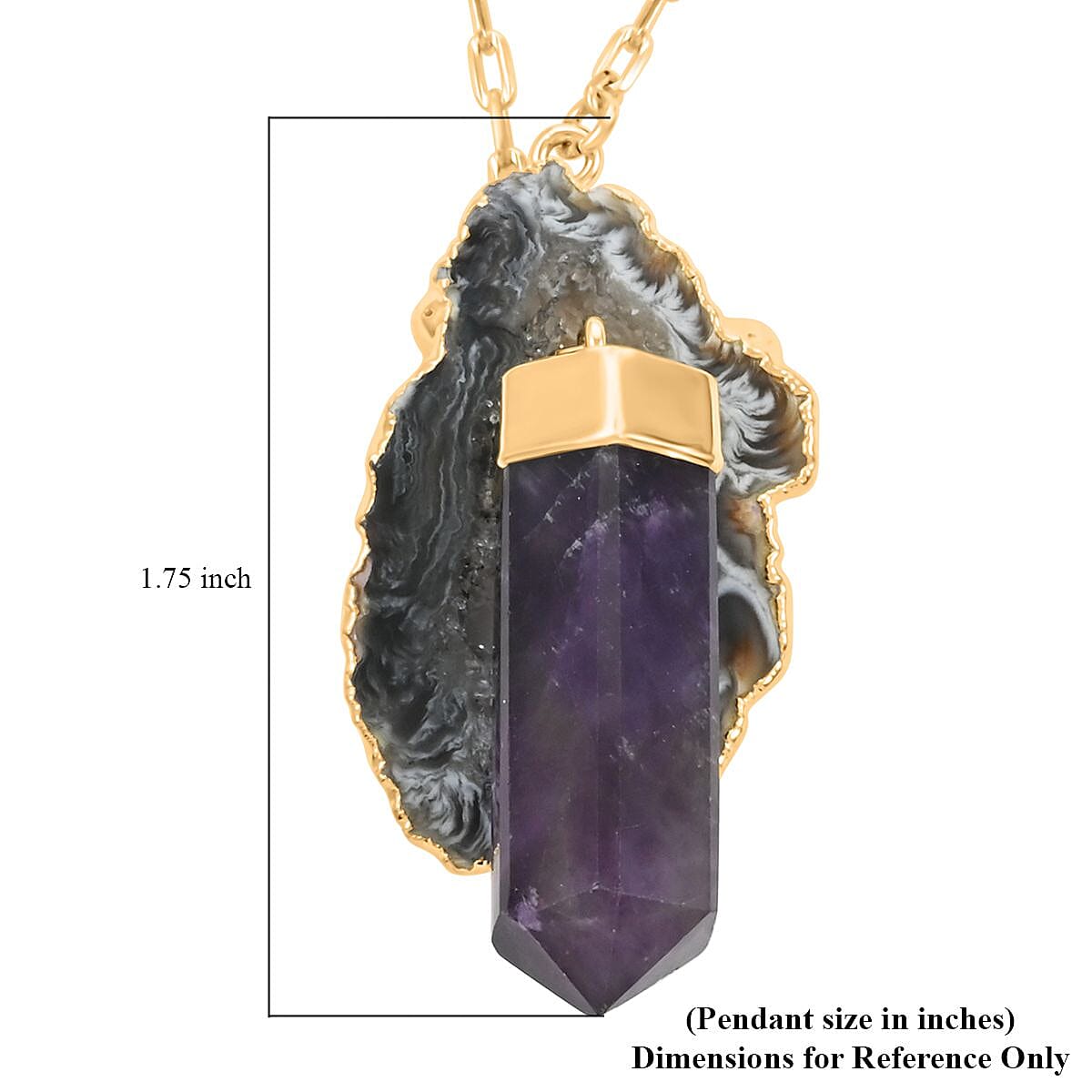 Made in Brazil Agate Occo and Terminated Dark Amethyst Necklace 18 Inches in Goldtone 44.85 ctw