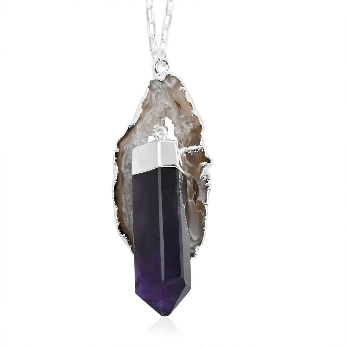 Made in Brazil Agate Occo and Terminated Light Amethyst Necklace (18 Inches) in Silvertone 67.50 ctw image number 0