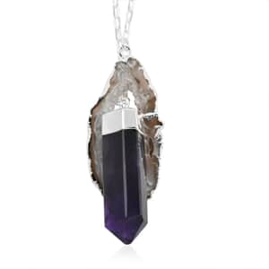 Made in Brazil Agate Occo and Terminated Light Amethyst Necklace (18 Inches) in Silvertone 67.50 ctw