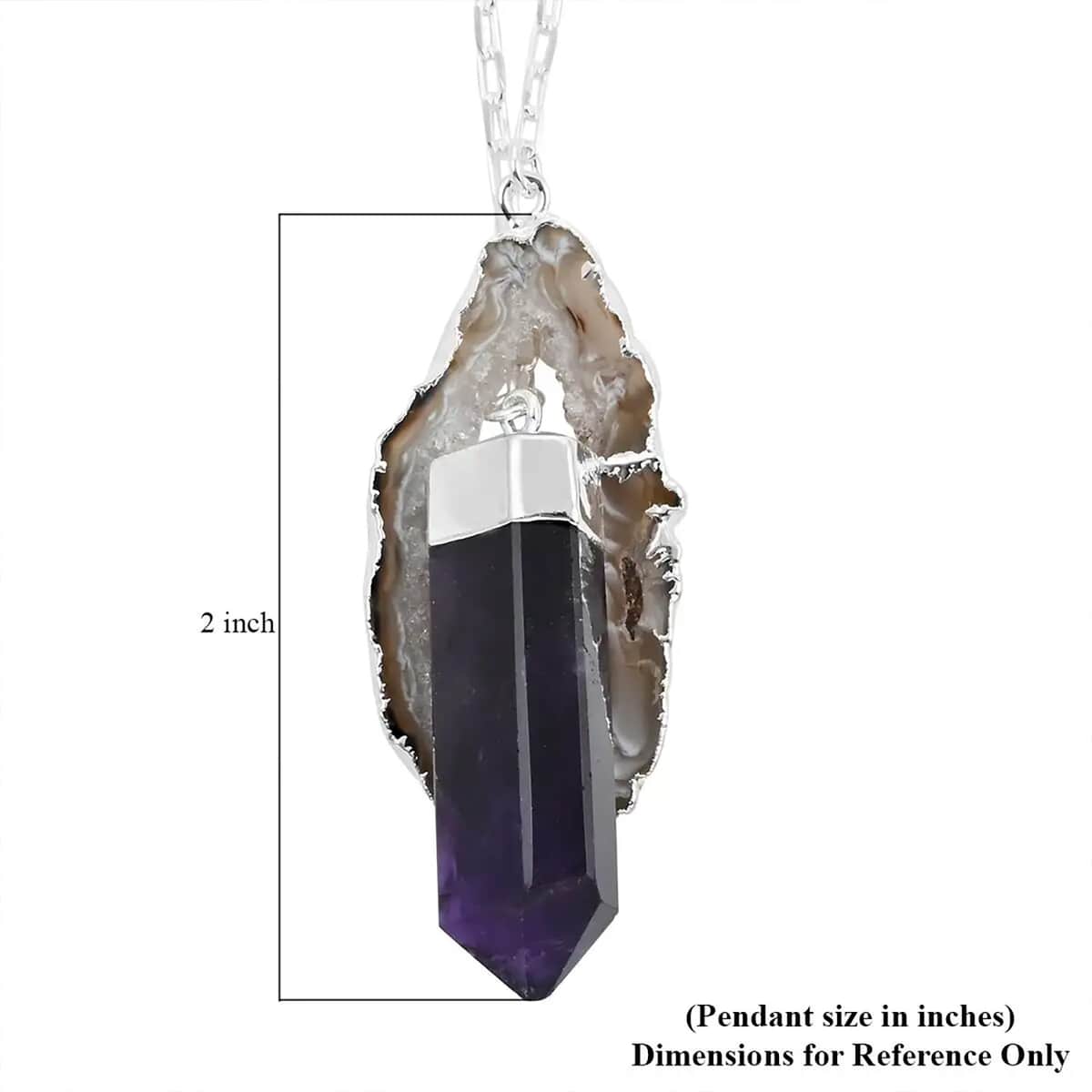 Made in Brazil Agate Occo and Terminated Light Amethyst Necklace (18 Inches) in Silvertone 67.50 ctw image number 6