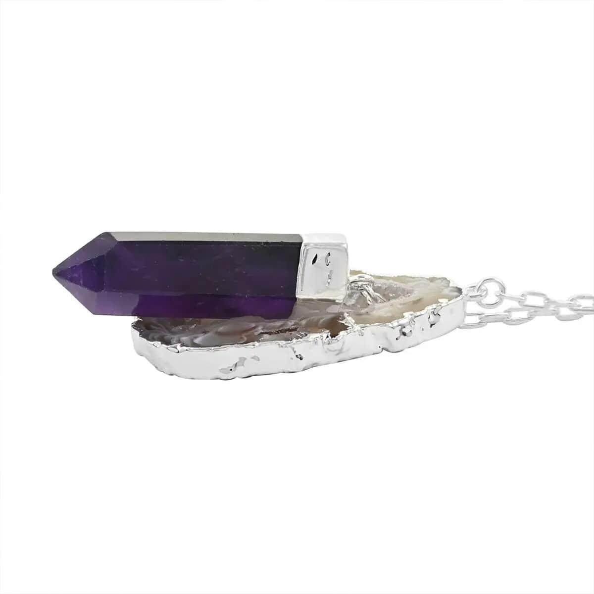 Made in Brazil Agate Occo and Terminated Light Amethyst Necklace (18 Inches) in Silvertone 67.50 ctw image number 8