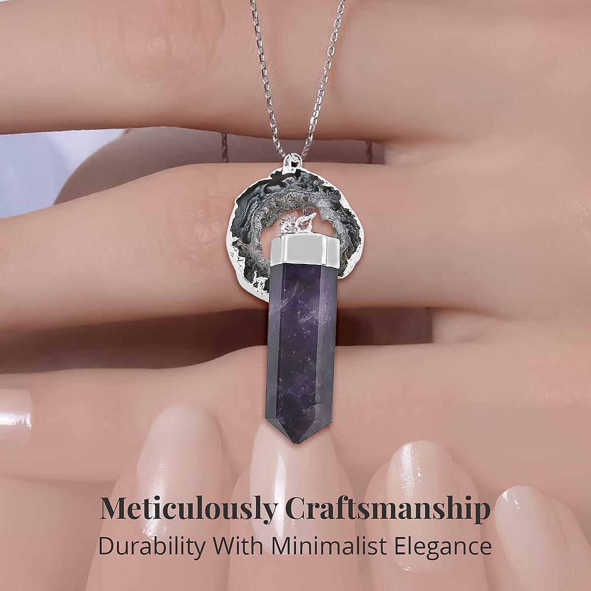 Made in Brazil Terminated Dark Amethyst and Agate Occo 81.00 ctw Necklace in Silvertone 18 Inches image number 3