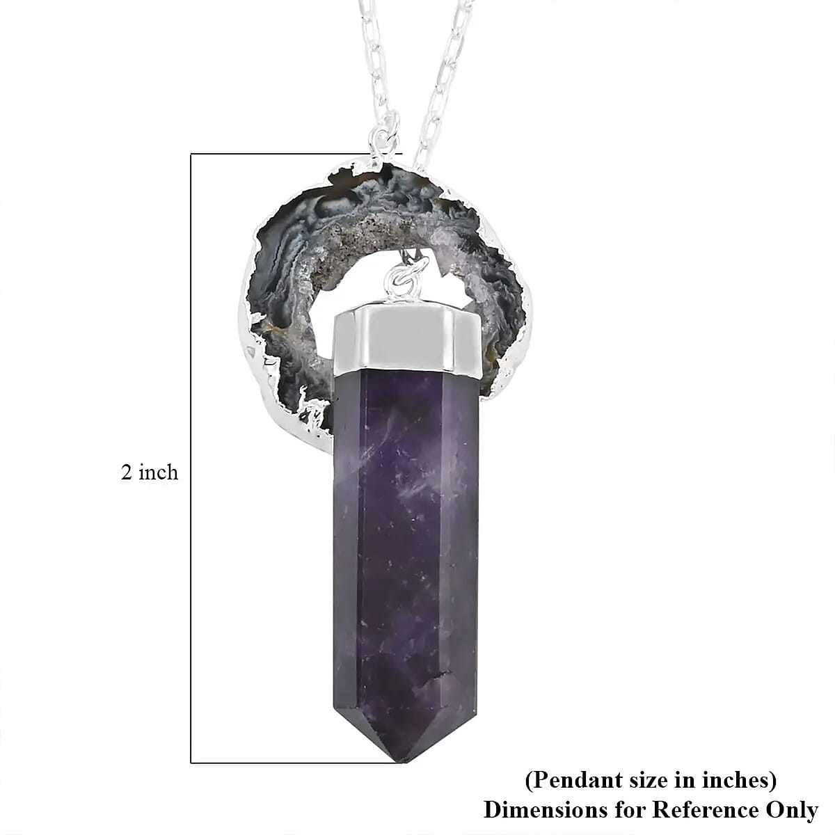 Made in Brazil Terminated Dark Amethyst and Agate Occo 81.00 ctw Necklace in Silvertone 18 Inches image number 6