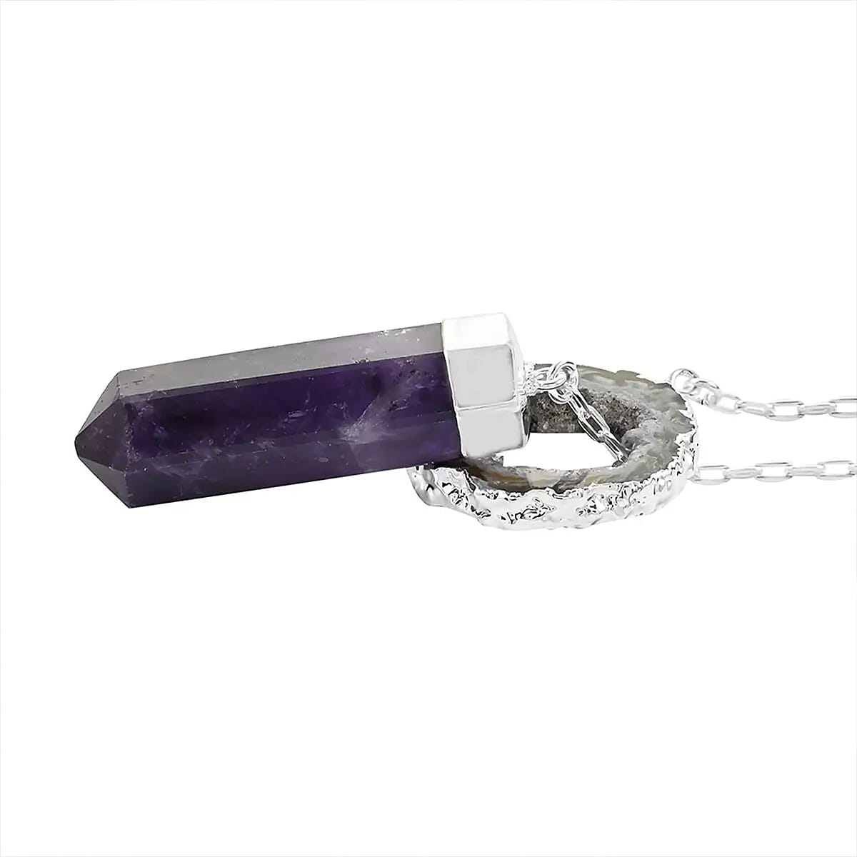Made in Brazil Terminated Dark Amethyst and Agate Occo 81.00 ctw Necklace in Silvertone 18 Inches image number 8