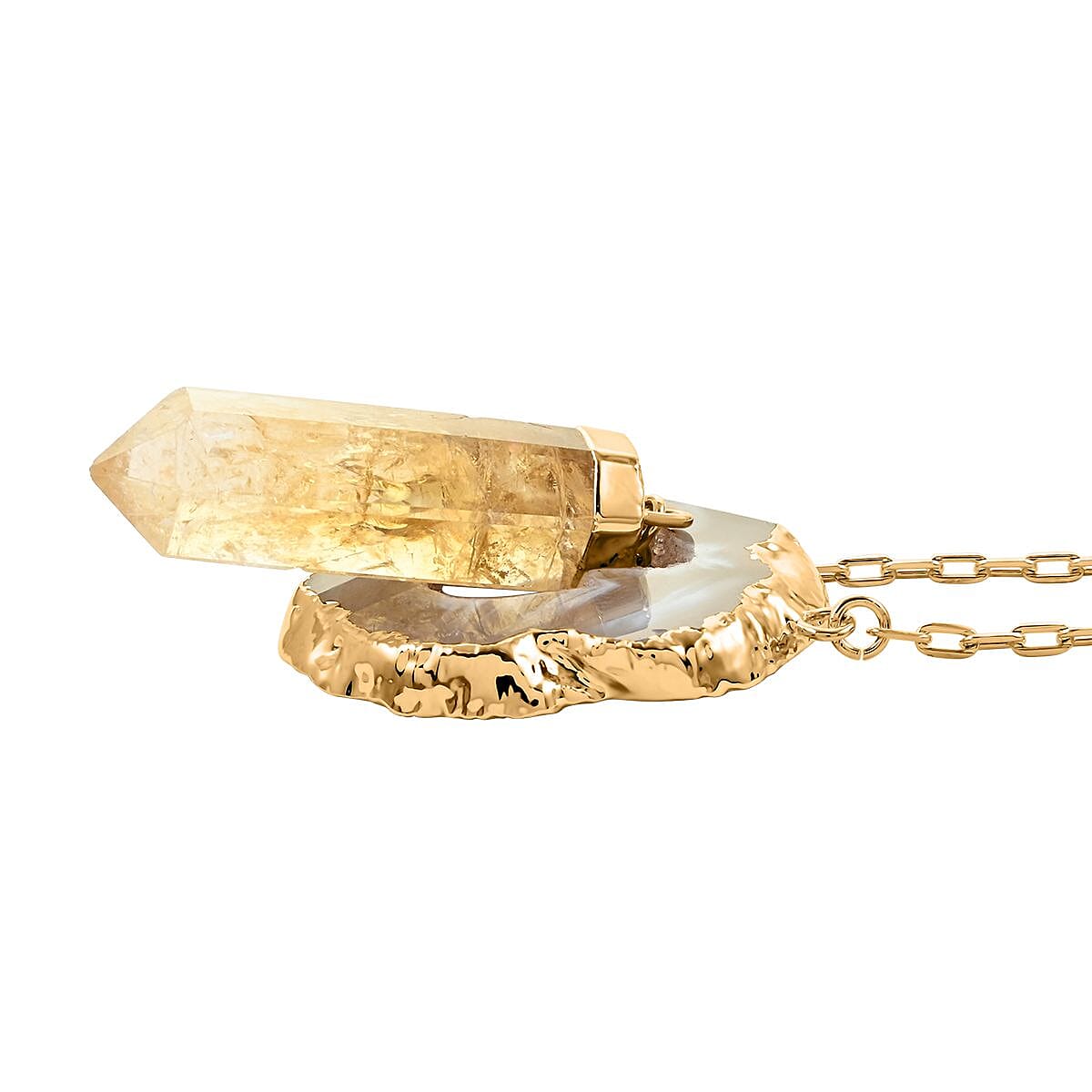 Made in Brazil Agate Occo and Terminated Light Citrine Pendant Necklace 18 Inches in Goldtone 41.25 ctw