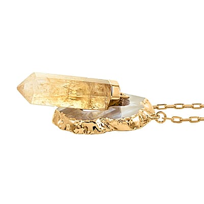 Made in Brazil Agate Occo and Terminated Light Citrine Pendant Necklace 18 Inches in Goldtone 41.25 ctw
