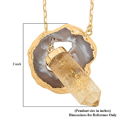 Made in Brazil Agate Occo and Terminated Light Citrine Pendant Necklace 18 Inches in Goldtone 41.25 ctw