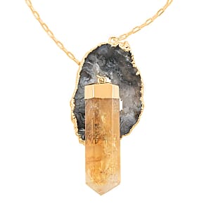 Made in Brazil Agate Occo, Terminated Light Citrine Pendant Necklace (18 Inches) in Goldtone 69.50 ctw