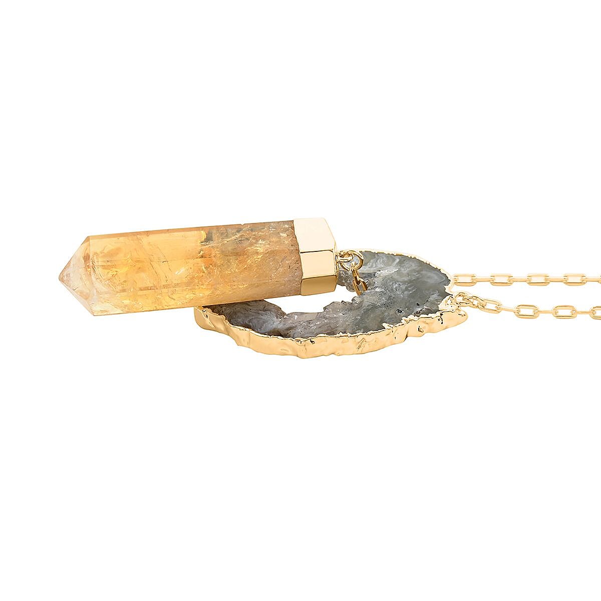 Made in Brazil Agate Occo, Terminated Light Citrine Pendant Necklace (18 Inches) in Goldtone 69.50 ctw