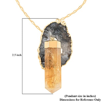 Made in Brazil Agate Occo, Terminated Light Citrine Pendant Necklace (18 Inches) in Goldtone 69.50 ctw