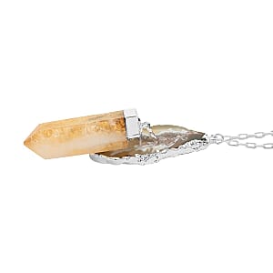 Made in Brazil Agate Occo, Terminated Light Citrine Pendant Necklace 18 Inches in Silvertone 91.40 ctw