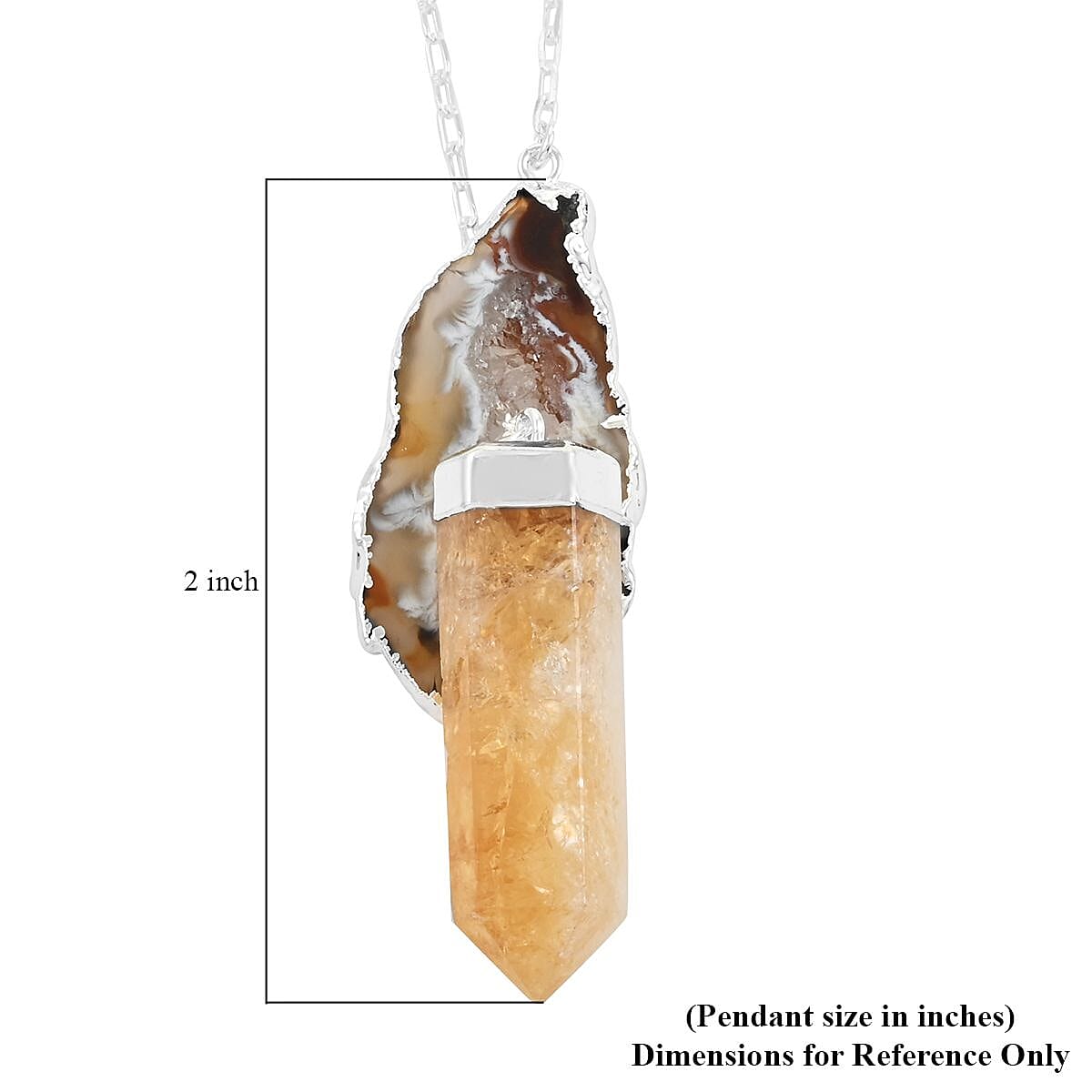 Agate Occo and Terminated Light Citrine Pendant Necklace 18 Inches in Silvertone 91.40 ctw image number 4