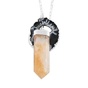 Made in Brazil Agate Occo and Terminated Dark Citrine Pendant Necklace in Silvertone, 18 Inch Necklace, Gift For Her 50.30 ctw