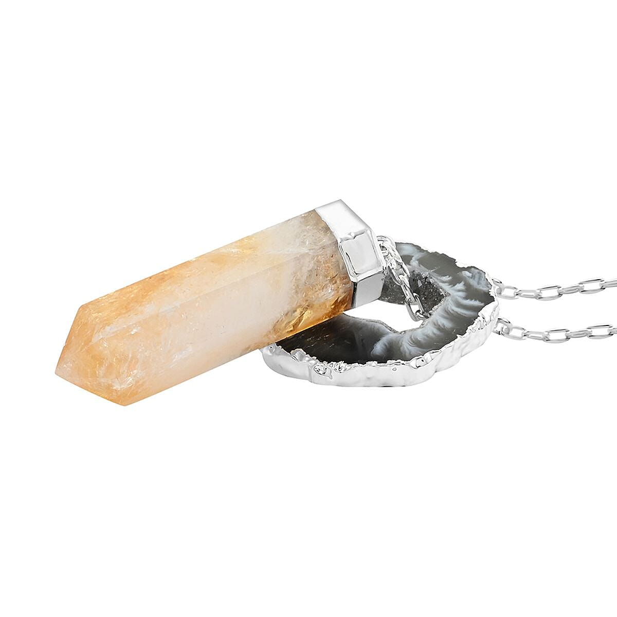 Made in Brazil Agate Occo and Terminated Dark Citrine Pendant Necklace in Silvertone, 18 Inch Necklace, Gift For Her 50.30 ctw image number 3