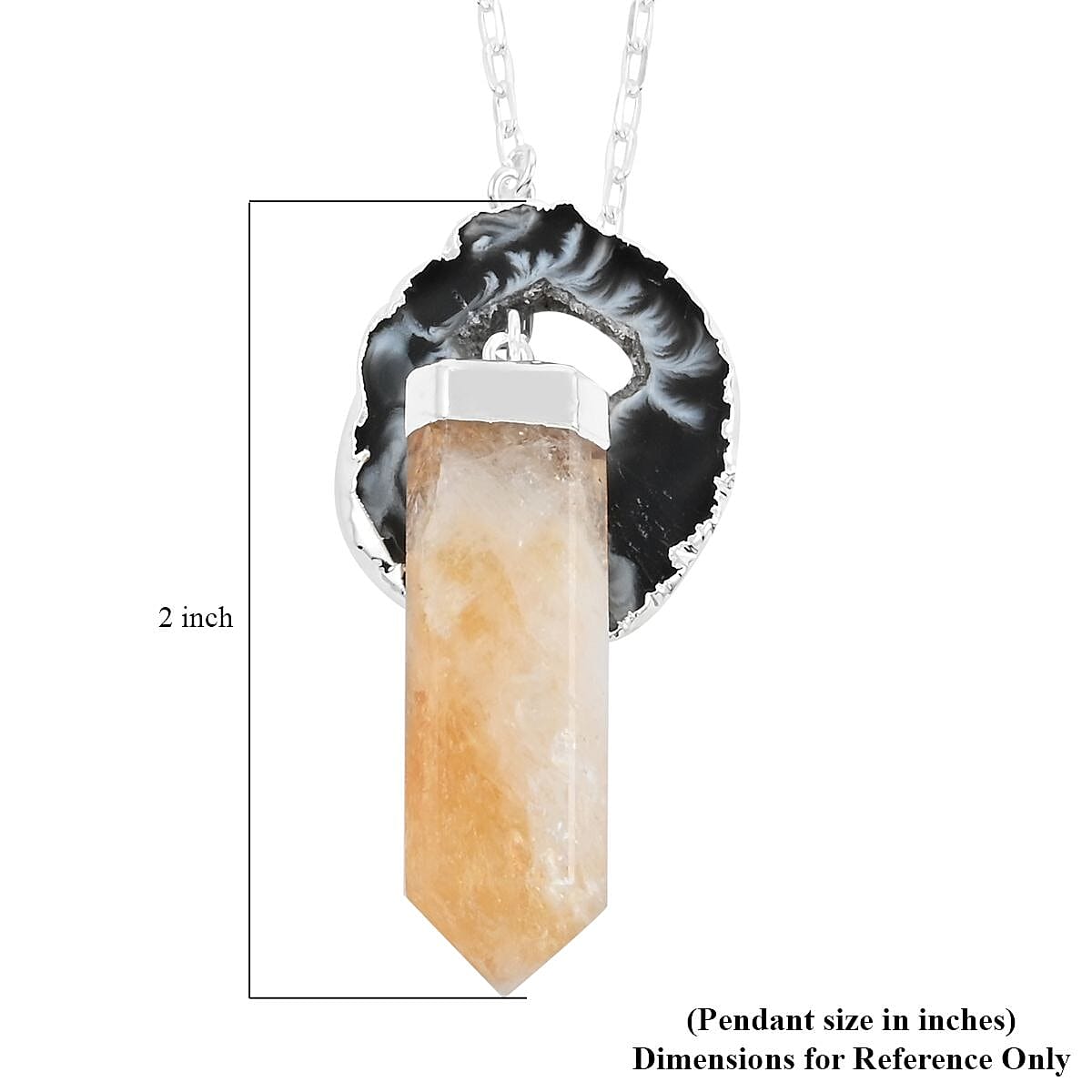 Made in Brazil Agate Occo and Terminated Dark Citrine Pendant Necklace in Silvertone, 18 Inch Necklace, Gift For Her 50.30 ctw image number 4