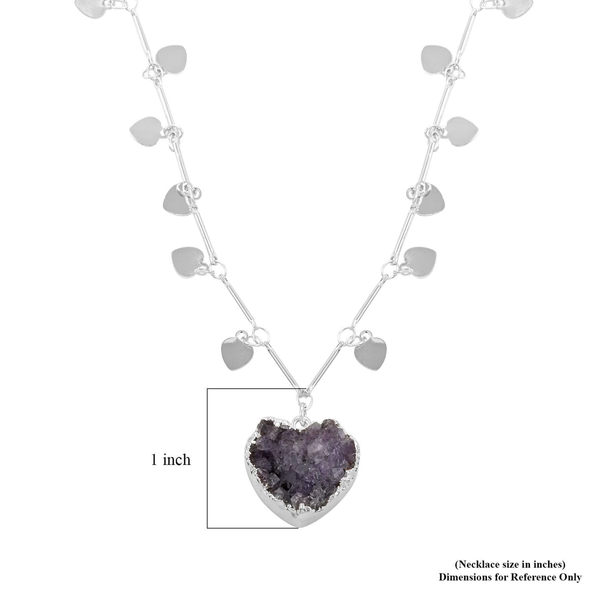 Amethyst Druzy Heart Necklace 17-19 Inches in Silvertone 17.50 ctw image number 4