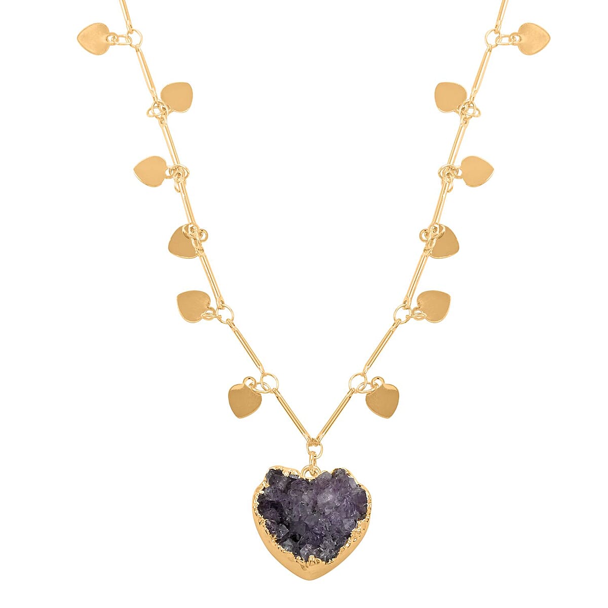 Amethyst Druzy 17.50 ctw Heart Necklace in Goldtone 17-19 Inches image number 0