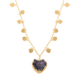 Amethyst Druzy 17.50 ctw Heart Necklace in Goldtone 17-19 Inches