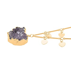 Amethyst Druzy 17.50 ctw Heart Necklace in Goldtone 17-19 Inches