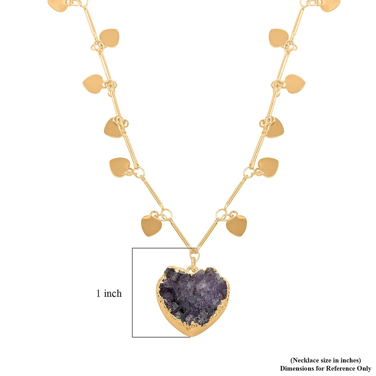 Amethyst Druzy 17.50 ctw Heart Necklace in Goldtone 17-19 Inches image number 4