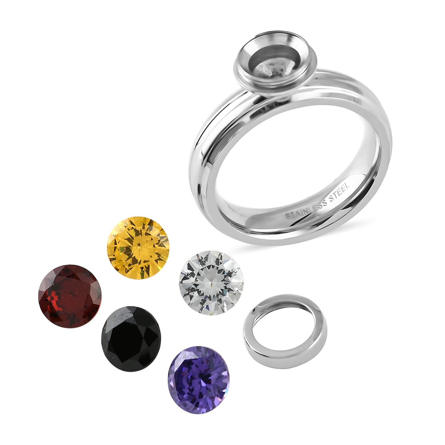 Simulated Multi Color Diamond Interchangeable Ring in Stainless Steel (Size 10.0) 5.00 ctw