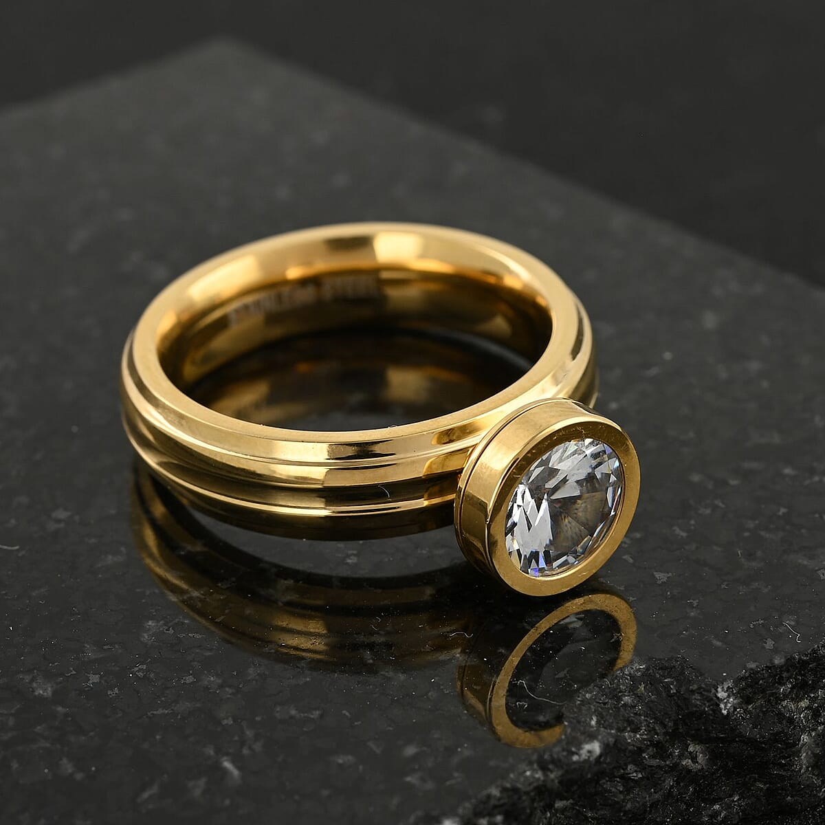 Simulated Multi Color Diamond Interchangeable Ring in ION Plated YG Stainless Steel (Size 7.0) 5.00 ctw image number 1