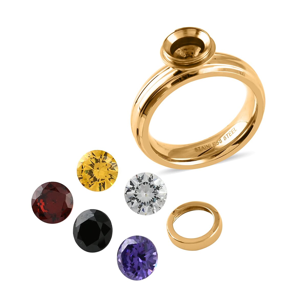 Simulated Multi Color Diamond Interchangeable Ring in ION Plated YG Stainless Steel (Size 7.0) 5.00 ctw image number 4