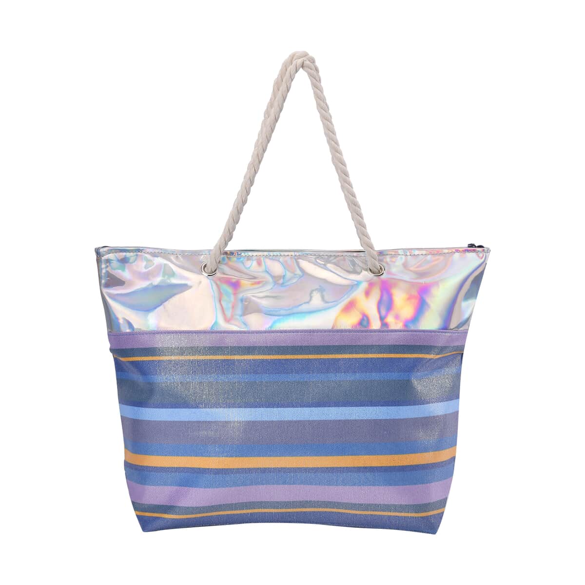 Buy Blue and Gray Stripe Pattern Canvas Faux Leather Tote Bag at ShopLC.