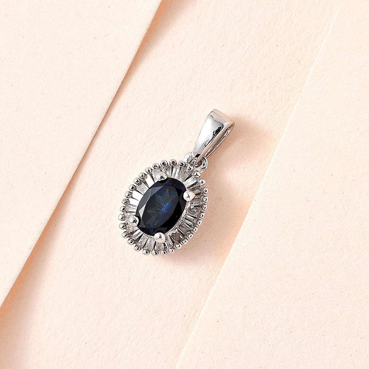Monte Belo Indicolite and Diamond Halo Pendant in Platinum Over Sterling Silver 0.70 ctw image number 1