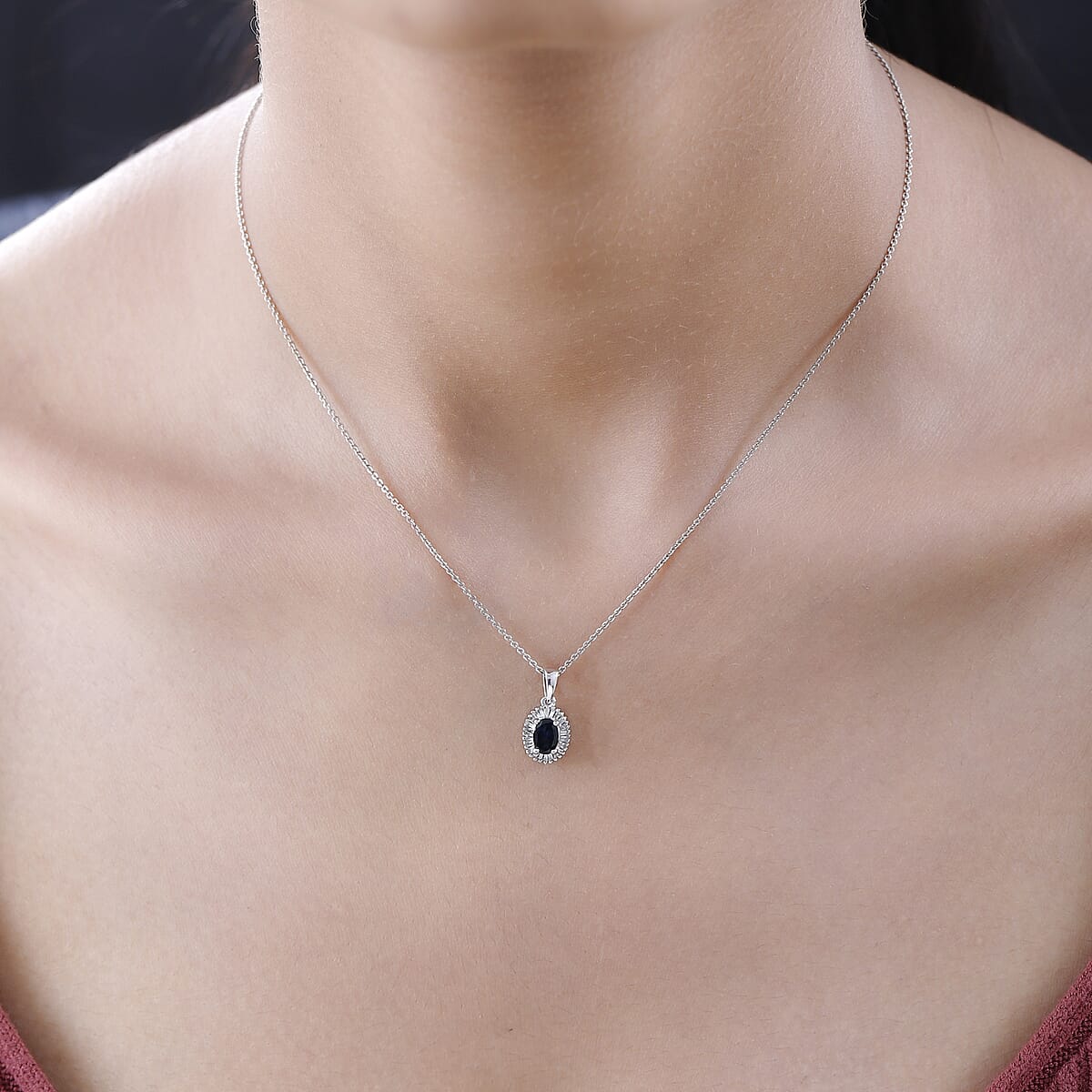 Monte Belo Indicolite and Diamond Halo Pendant in Platinum Over Sterling Silver 0.70 ctw image number 2