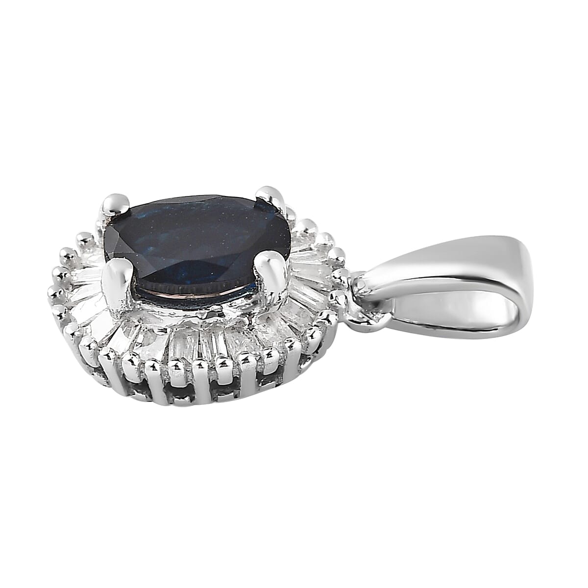 Monte Belo Indicolite and Diamond Halo Pendant in Platinum Over Sterling Silver 0.70 ctw image number 3