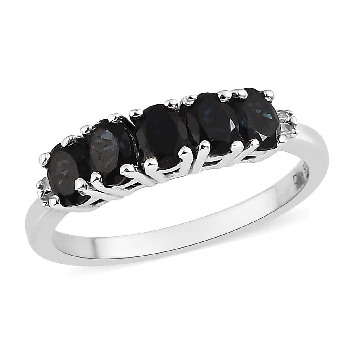 Premium Monte Belo Indicolite and Diamond 5 Stone Ring in Platinum Over Sterling Silver 0.90 ctw image number 0