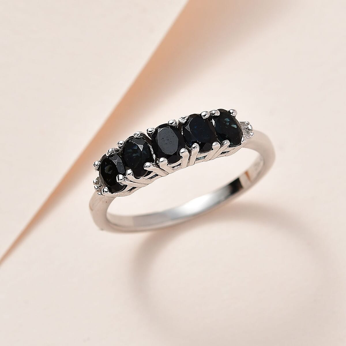 Premium Monte Belo Indicolite and Diamond 5 Stone Ring in Platinum Over Sterling Silver (Size 7.0) 0.90 ctw image number 1