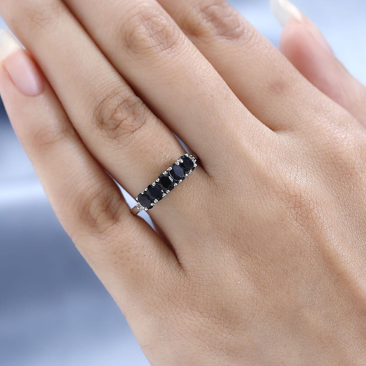 Premium Monte Belo Indicolite and Diamond 5 Stone Ring in Platinum Over Sterling Silver (Size 7.0) 0.90 ctw image number 2